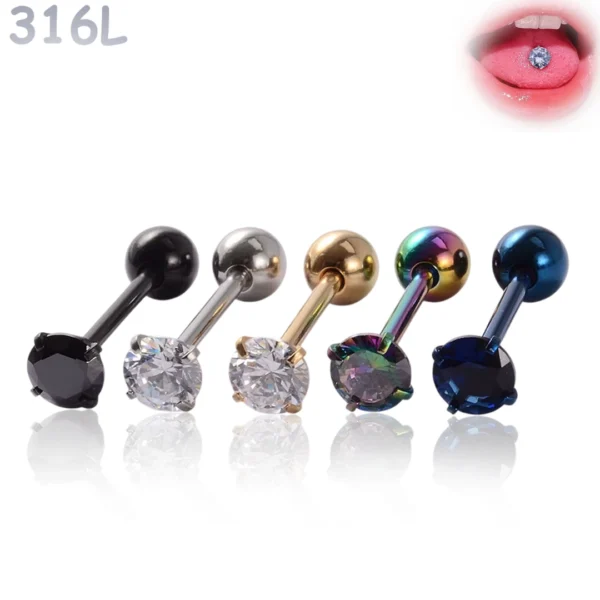 Piercing Langue Barbell 16 mm à Zirconium Griffé.