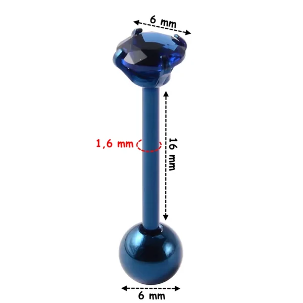 Piercing Langue Barbell 16 mm à Zirconium Griffé - Acier 316L Bleu Marine PVD Piercing Langue Barbell 16 mm à Zirconium Griffé - Acier 316L Bleu Marine PVD.