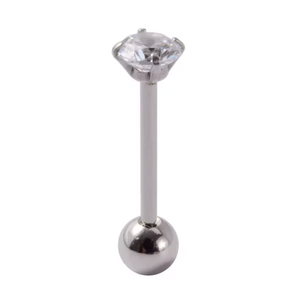 Piercing Langue Barbell Acier Chirurgical Bille & Zircon Finition Naturelle Piercing Langue Barbell Acier Chirurgical Bille & Zircon Finition Naturelle.