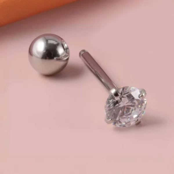 Piercing Langue Barbell Acier Chirurgical Bille & Zircon Finition Naturelle (filetage) Piercing Langue Barbell Acier Chirurgical Bille & Zircon Finition Naturelle (filetage).