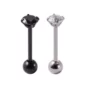 Piercing Langue Barbell Acier Chirurgical Bille & Zircon Finition Naturelle ou Noire.