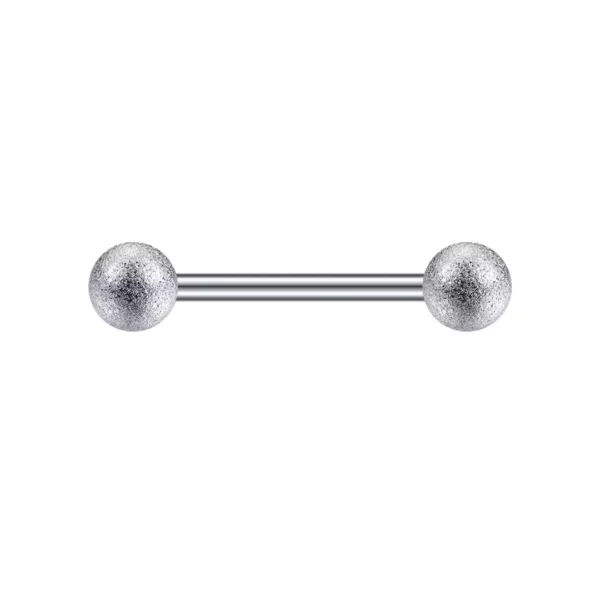 Piercing Langue Barbell à Boules Sablées en Acier Chirurgical (de profil) Piercing Langue Barbell à Boules Sablées en Acier Chirurgical (de profil).
