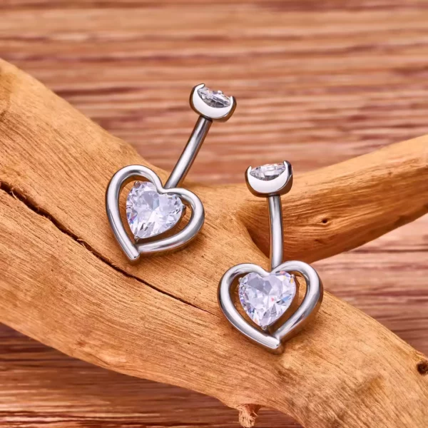 Piercing Nombril Double Cœur Titane et Zirconium (expo 2) Piercing Nombril Double Cœur Titane et Zirconium (expo).