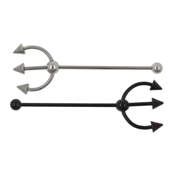 Piercing Oreille Barbell Industriel Trident en Acier Chirurgical.