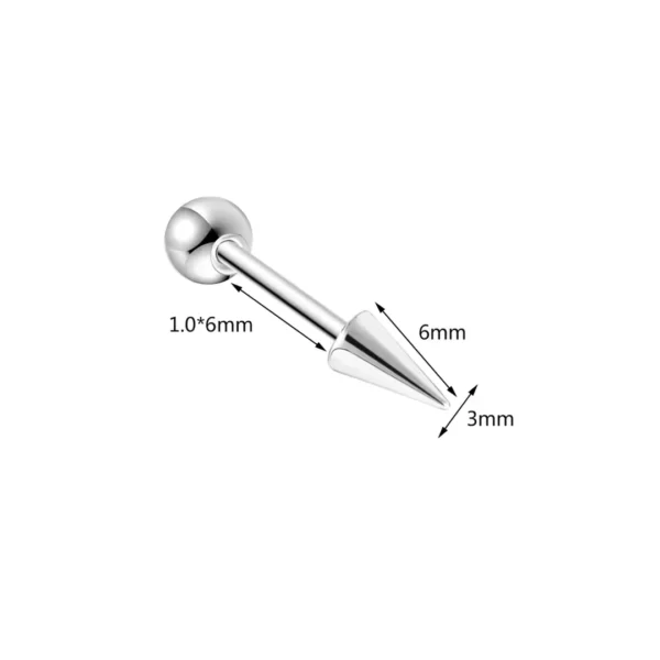 Piercing Punk Barbell à Spike pour Cartilage & Labret Central (variante acier spike 3x6mm) Piercing Punk Barbell à Spike pour Cartilage & Labret Central (variante acier spike 3x6mm).