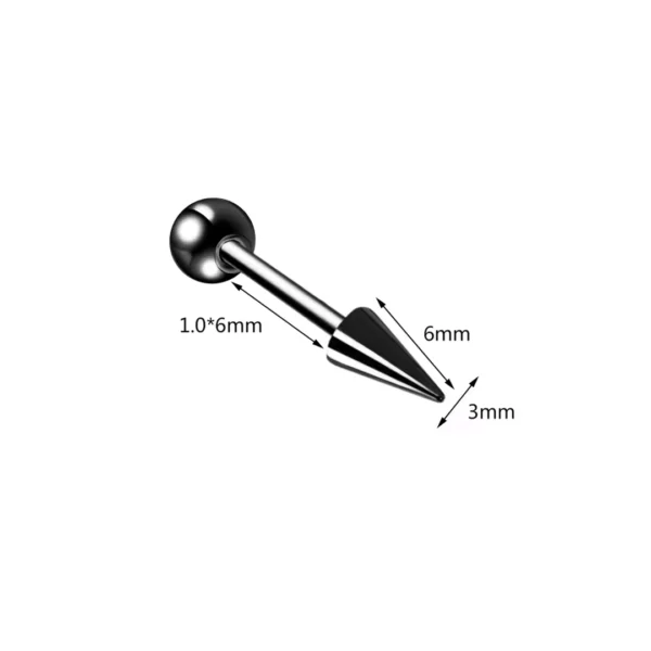 Piercing Punk Barbell à Spike pour Cartilage & Labret Central (variante noir spike 3x6mm) Piercing Punk Barbell à Spike pour Cartilage & Labret Central (variante noir spike 3x6mm).