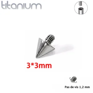 Pointe 3x3 mm de Remplacement Piercing en Titane - Pas de Vis 1,2 mm.