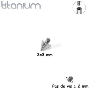 Pointe 3x3 mm de Remplacement Piercing en Titane - Pas de Vis 1,2 mm.