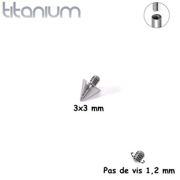 Pointe 3x3 mm de Remplacement Piercing en Titane - Pas de Vis 1,2 mm Pointe 3x3 mm de Remplacement Piercing en Titane - Pas de Vis 1,2 mm.