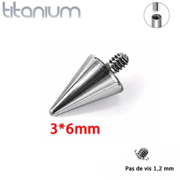 Pointe 3x6 mm de Remplacement Piercing en Titane (pour tige filetage interne) - Pas de Vis 1,2 mm Pointe 3x6 mm de Remplacement Piercing en Titane (pour tige filetage interne) - Pas de Vis 1,2 mm.