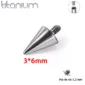 Pointe 3x6 mm de Remplacement Piercing en Titane (pour tige filetage interne) - Pas de Vis 1,2 mm.