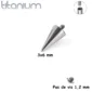 Pointe 3x6 mm de Remplacement Piercing en Titane (pour tige filetage interne) - Pas de Vis 1,2 mm