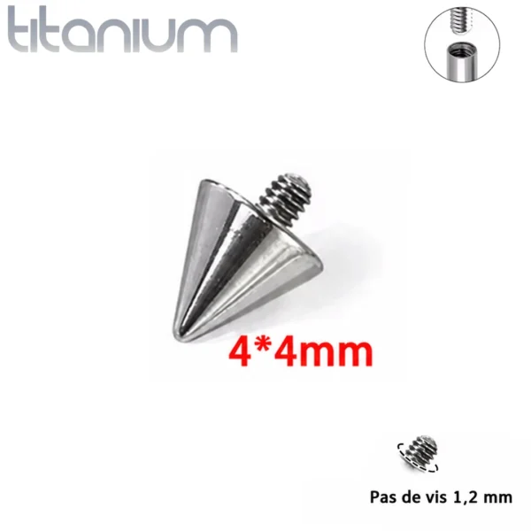 Pointe 4x4 mm Remplacement Piercing en Titane Grade 23 - Pas de Vis 1,2 mm Pointe 4x4 mm Remplacement Piercing en Titane Grade 23 - Pas de Vis 1,2 mm.