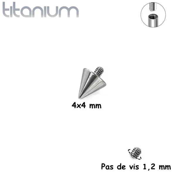 Pointe 4x4 mm Remplacement Piercing en Titane Grade 23 - Pas de Vis 1,2 mm Pointe 4x4 mm Remplacement Piercing en Titane Grade 23 - Pas de Vis 1,2 mm.