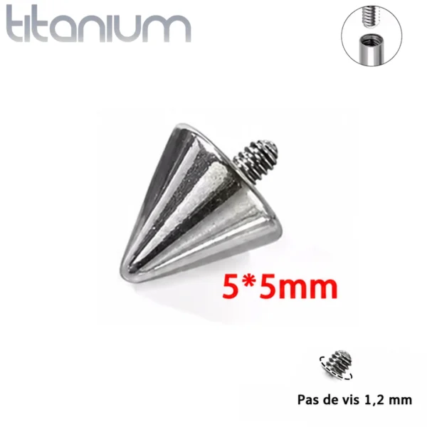 Pointe 5x5 mm Remplacement Piercing en Titane ASTM-F136 - Pas de Vis 1,2 mm Pointe 5x5 mm Remplacement Piercing en Titane ASTM-F136 - Pas de Vis 1,2 mm.