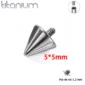 Pointe 5x5 mm Remplacement Piercing en Titane ASTM-F136 - Pas de Vis 1,2 mm.