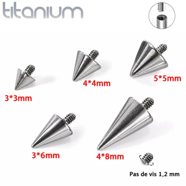 Pointe Remplacement Piercing en Titane - Pas de Vis 1,2 mm.