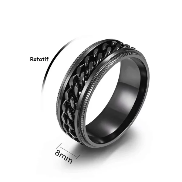 Anneau Spinner Anti Stress Acier Noir à Chaîne Cubaine Rotative Anneau Spinner Anti Stress Acier Noir à Chaîne Cubaine Rotative.