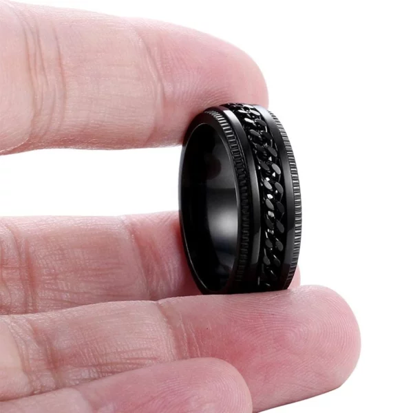 Bague Anti Stress Homme Acier Inoxydable Noir à Chaîne Cubaine Tournante Bague Anti Stress Homme Acier Inoxydable Noir à Chaîne Cubaine Tournante.