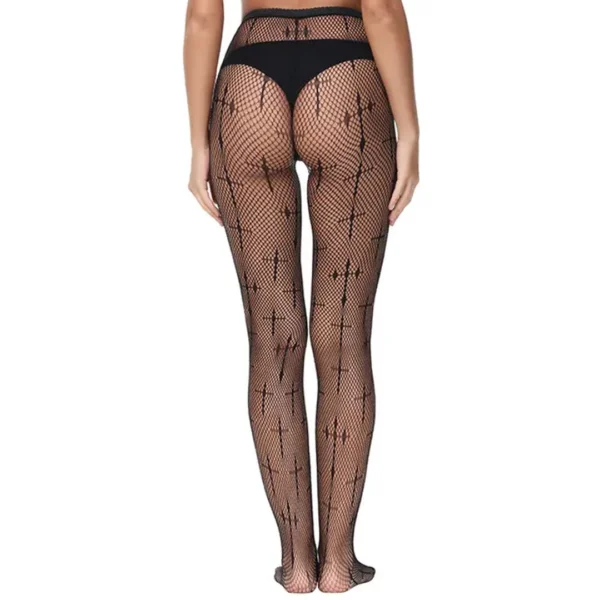 Collants Noirs Résille avec Motif Croix de Nonne Collants Noirs Résille avec Motif Croix de Nonne.