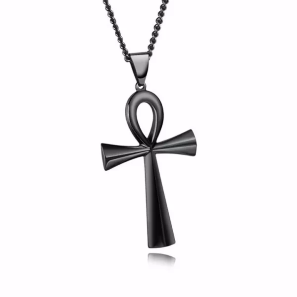 Collier avec Pendentif Croix Ankh en Acier Inoxydable Noir Collier avec Pendentif Croix Ankh en Acier Inoxydable Noir.