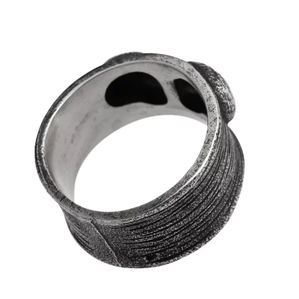 Bague Crânes Face à Face en Acier Inox Noir Bague Crânes Face à Face en Acier Inox Noir.