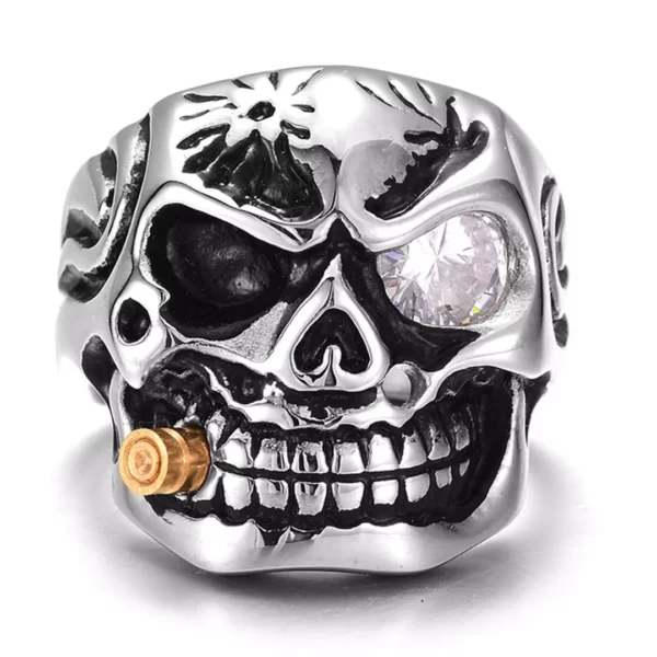 Bague Tête de Mort Homme Œil en Zircon Blanc Bague Tête de Mort Homme Œil en Zircon Blanc.