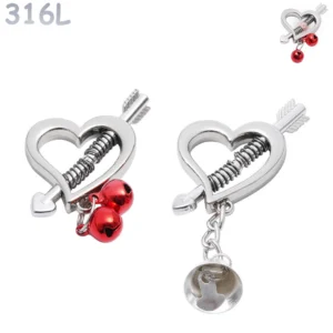 Faux Piercing Téton Cœur & Flèche à Ressorts.