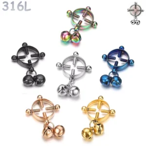 Faux Piercing Téton Réglable avec Clochettes.