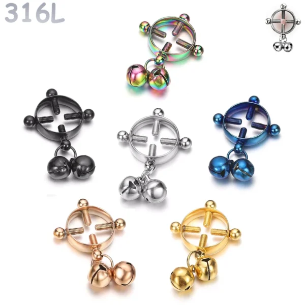 Faux Piercing Téton Réglable avec Clochettes.