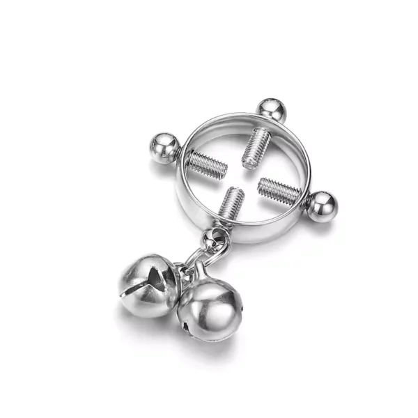 Faux Piercing Téton Réglable avec Clochettes Variante Acier.