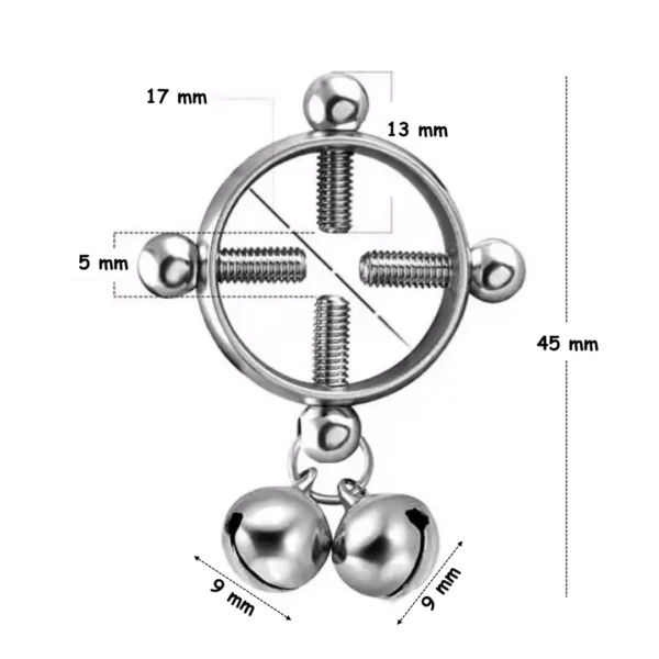 Faux Piercing Téton Réglable avec Clochettes (dimensions) Faux Piercing Téton Réglable avec Clochettes (dimensions).