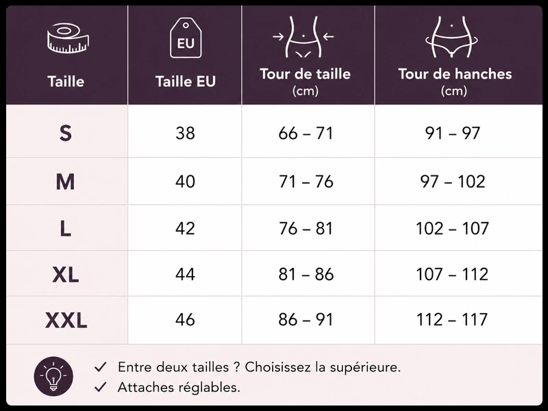 Guide des tailles porte-jarretelles.