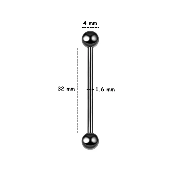 Piercing Barbell en Titane Anodisé Noir pour Lobe Horizontal 32 mm.