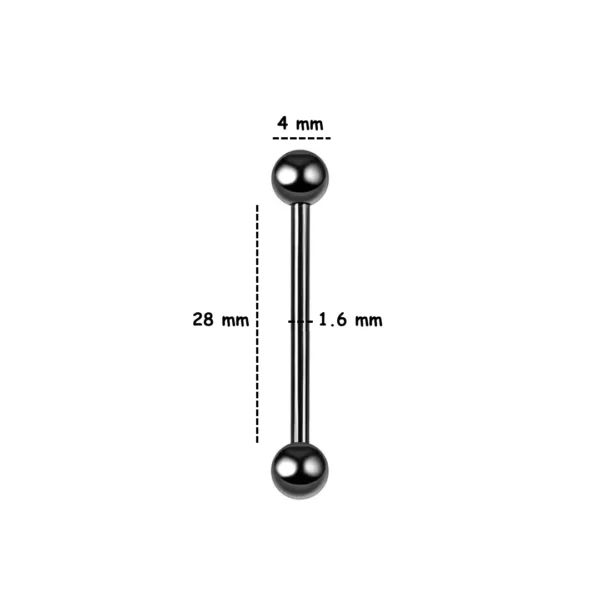 Piercing Barbell en Titane Anodisé Noir pour Lobe Transversal 28 mm Piercing Barbell en Titane Anodisé Noir pour Lobe Transversal 28 mm.