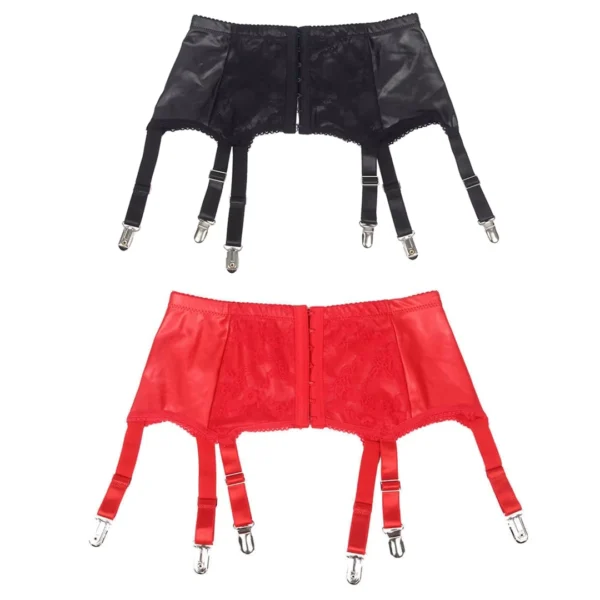 Porte-Jarretelle Cuir Noir ou Rouge & Dentelle 6 Clips Métalliques Porte-Jarretelle Cuir Noir ou Rouge & Dentelle 6 Clips Métalliques.