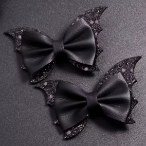 Barrettes Nœud Papillon en Cuir & Ailes de Chauve-Souris.