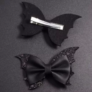 Barrettes pour cheveux à clip avec Nœud Papillon en Cuir & Ailes de Chauve-Souris.