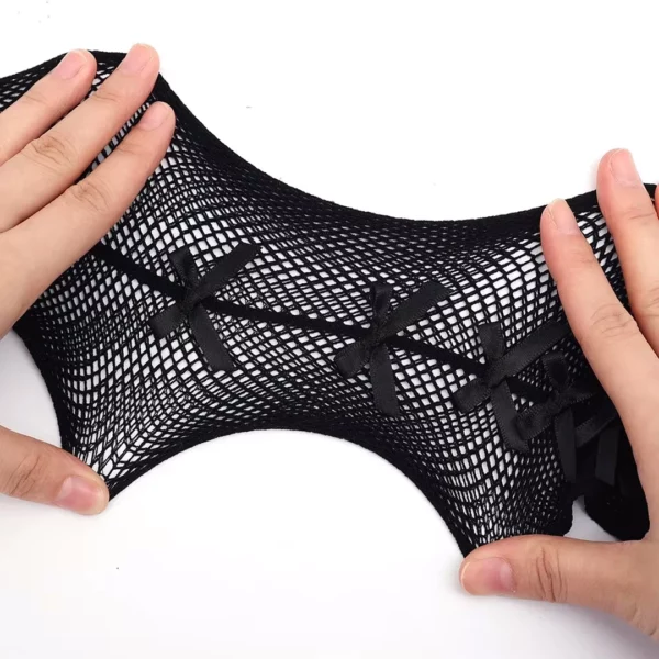 Collant Résille Extensible en Nylon à Nœuds Ruban en Satin Collant Résille Extensible en Nylon à Nœuds Ruban en Satin.