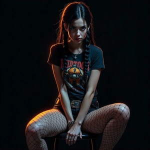 Femme portant des collants résille punk gothiques.