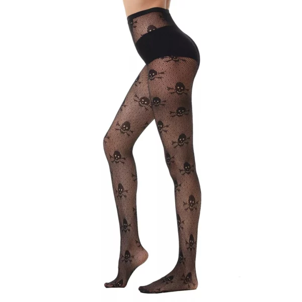 Collants ornés de Pois Noirs et Têtes de Mort à Maille Fine Collants ornés de Pois Noirs et Têtes de Mort à Maille Fine.