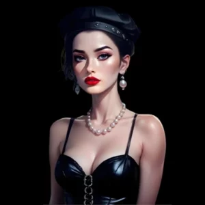 Femme gothique avec un collier à perles blanches.