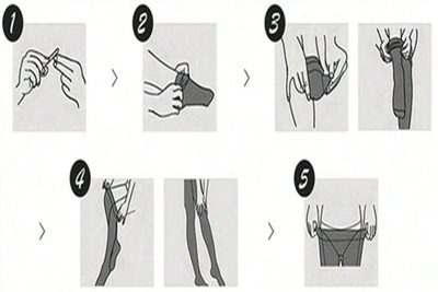 Étapes pour enfiler collants et bas.