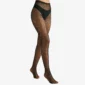 Femme avec des Collants en Résille Noire parsemés de Strass Scintillants.