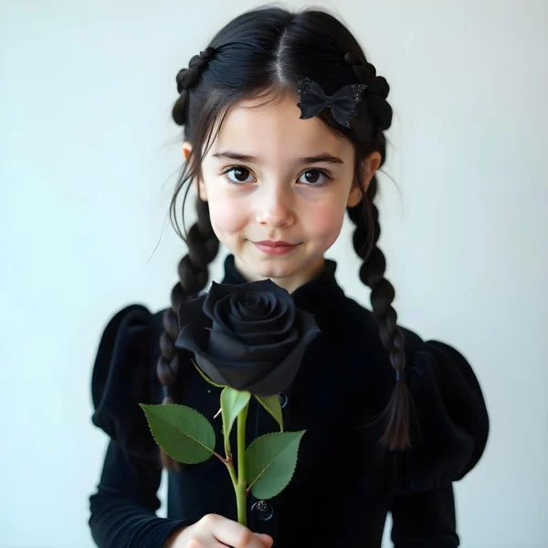 Fille avec une Barrette Nœud Papillon en Cuir & Ailes de Chauve-Souris Fille avec une Barrette Nœud Papillon en Cuir & Ailes de Chauve-Souris.