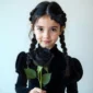 Fille avec une Barrette Nœud Papillon en Cuir & Ailes de Chauve-Souris.