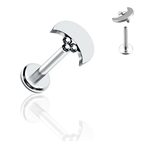 Labret Titane Croissant de Lune avec Billes à Filetage Interne Labret Titane Croissant de Lune avec Billes à Filetage Interne.
