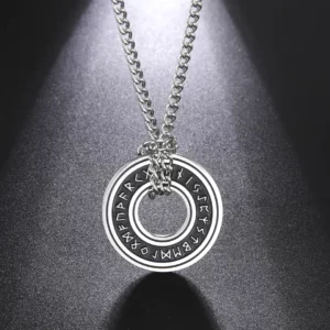 Pendentif Anneau Runes Nordiques Ancien Futhark avec Chaîne.