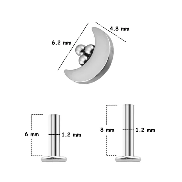 Piercing Labret Croissant de Lune avec Trois Billes (variantes et dimensions) Piercing Labret Croissant de Lune avec Trois Billes (variantes et dimensions).