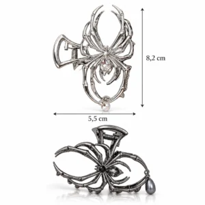 Pince à Cheveux Araignée Perles et Zircons en Acier Inoxydable (dimensions).